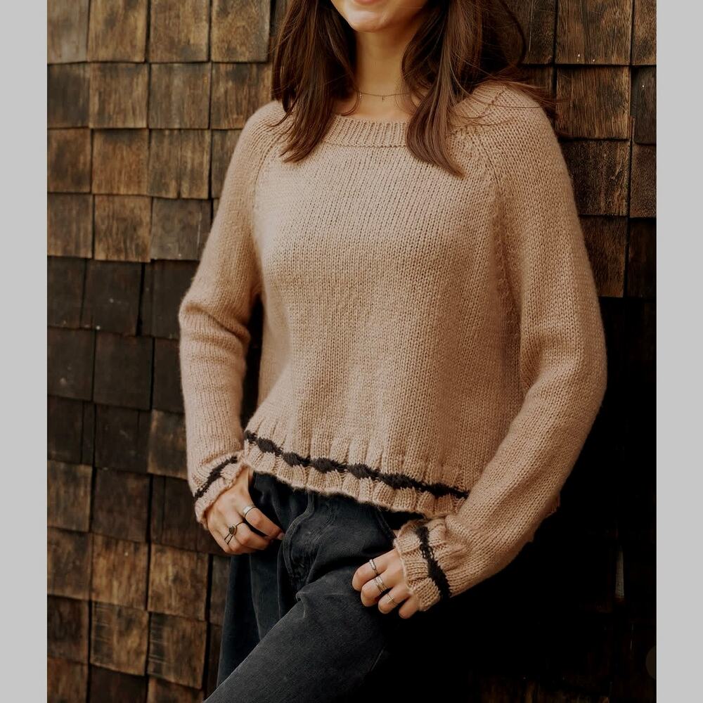 Wooden Ships Mohair Wool Blend Chunky Knit Sweater Tan Size XS Small